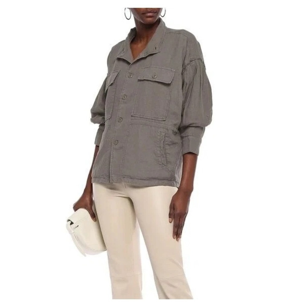 Joie‎ Fatigue Kendora Linen Jacket Lightweight Military Drawstring Green XS